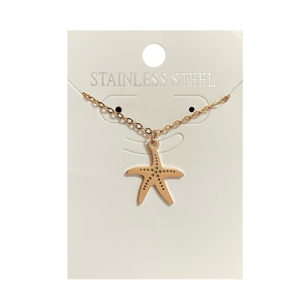 Coastal Rose Gold Tone Stainless Starfish Necklace For Beach/Vacation/Resortwear